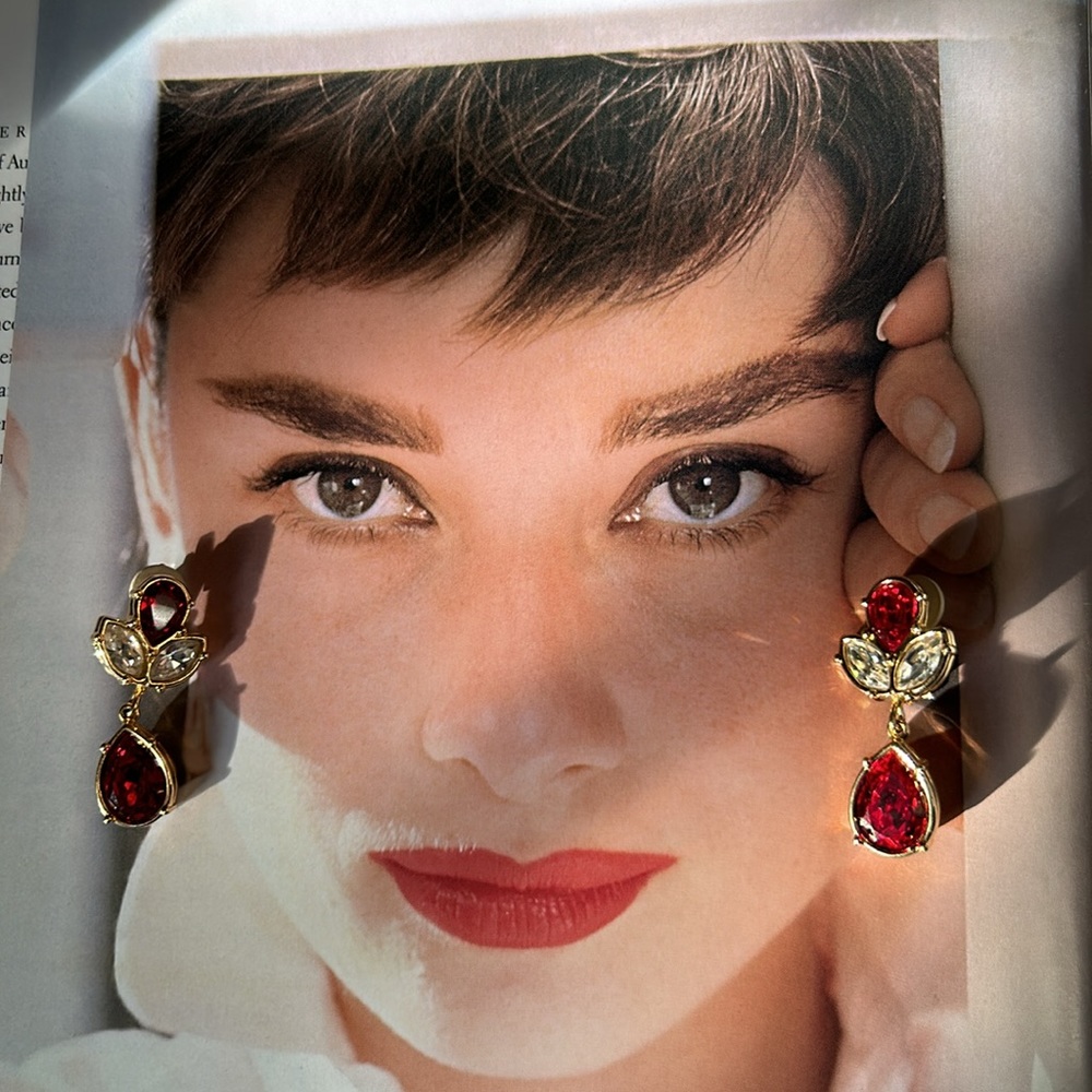 Ruby Red Fancy Pear Drops! Signed Swarovski Cryst… - image 1